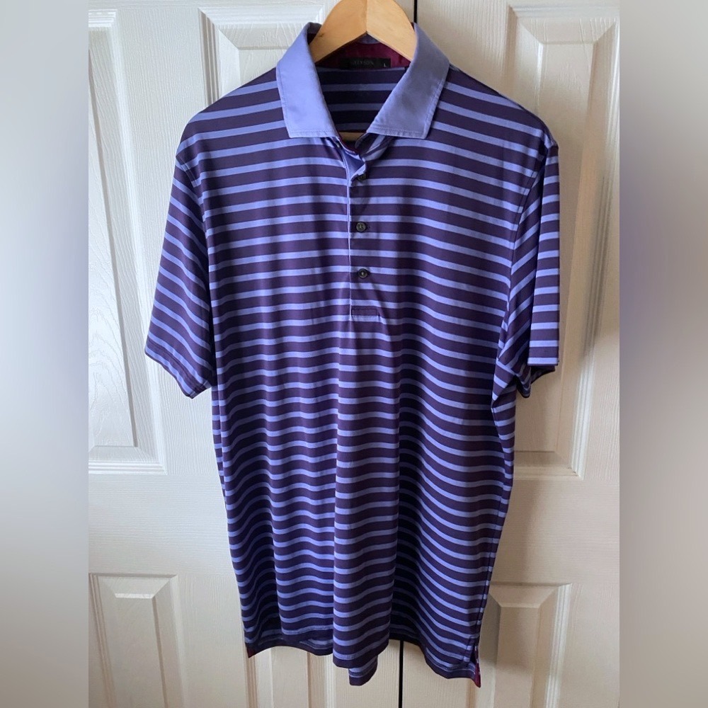 GREYSON Savannah Performance Golf Pickleball Polo in Taro Purple/Blue Stripe L